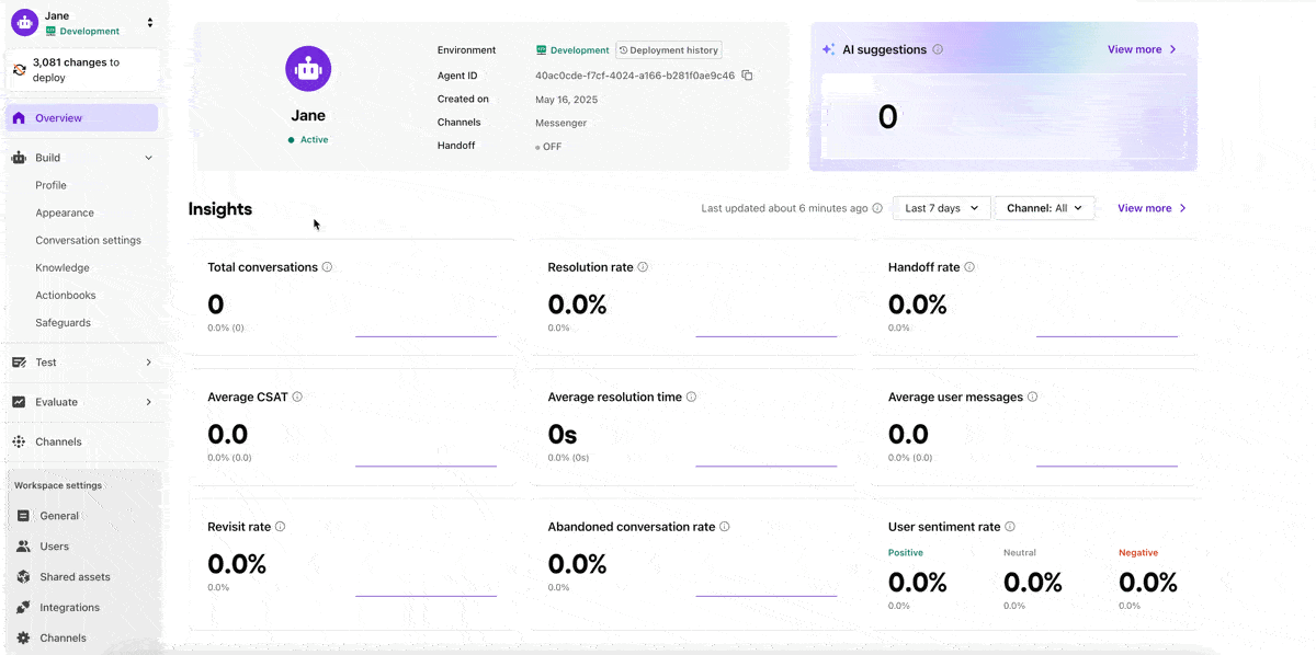 Make precise updates to actionbooks, integrations, and individual agent logic in the AI agent dashboard