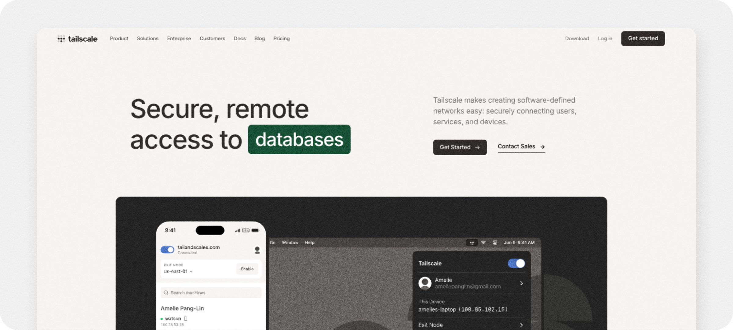 A screenshot of the Tailscale homepage