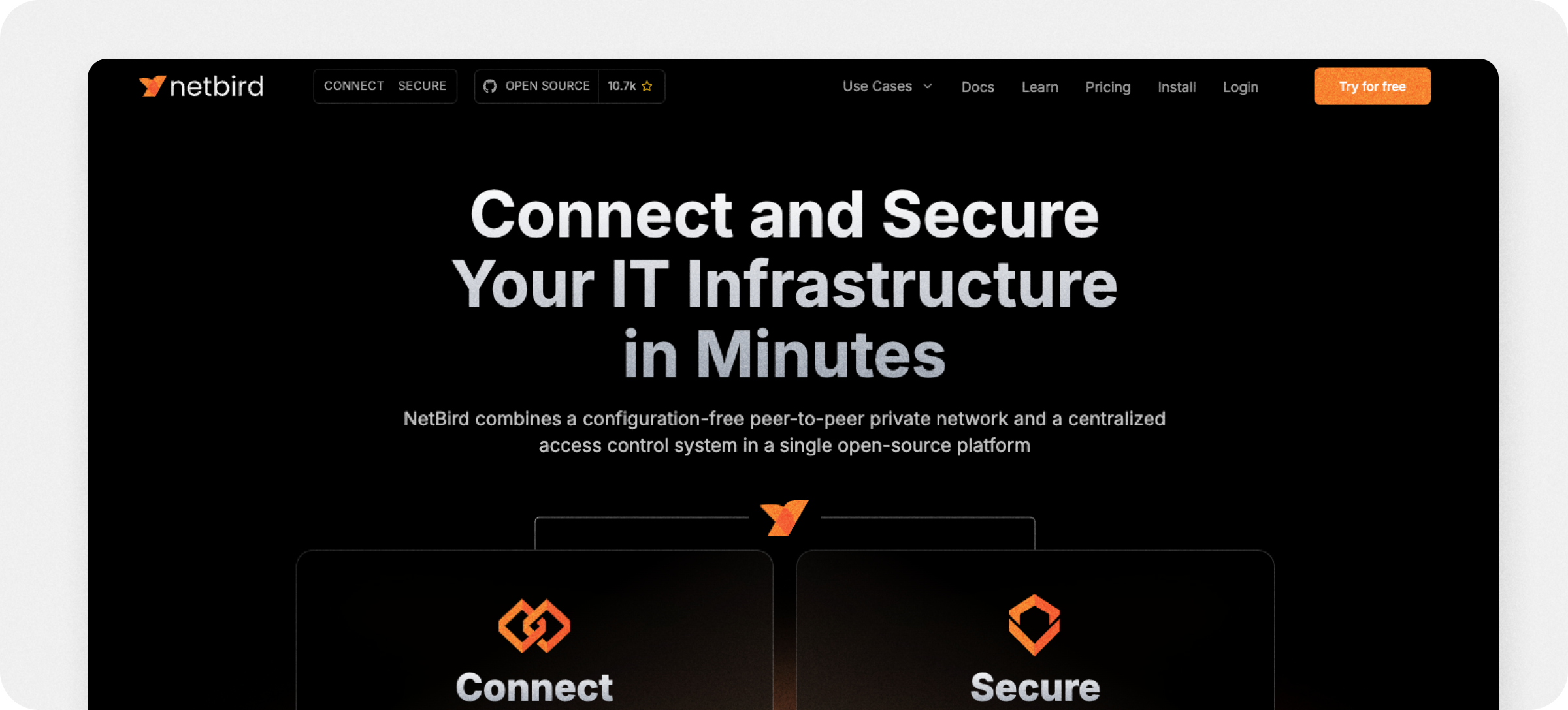 A screenshot of the NetBird homepage