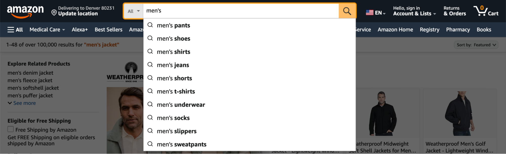 Amazon’s context-based search auto-populates to aid product discovery