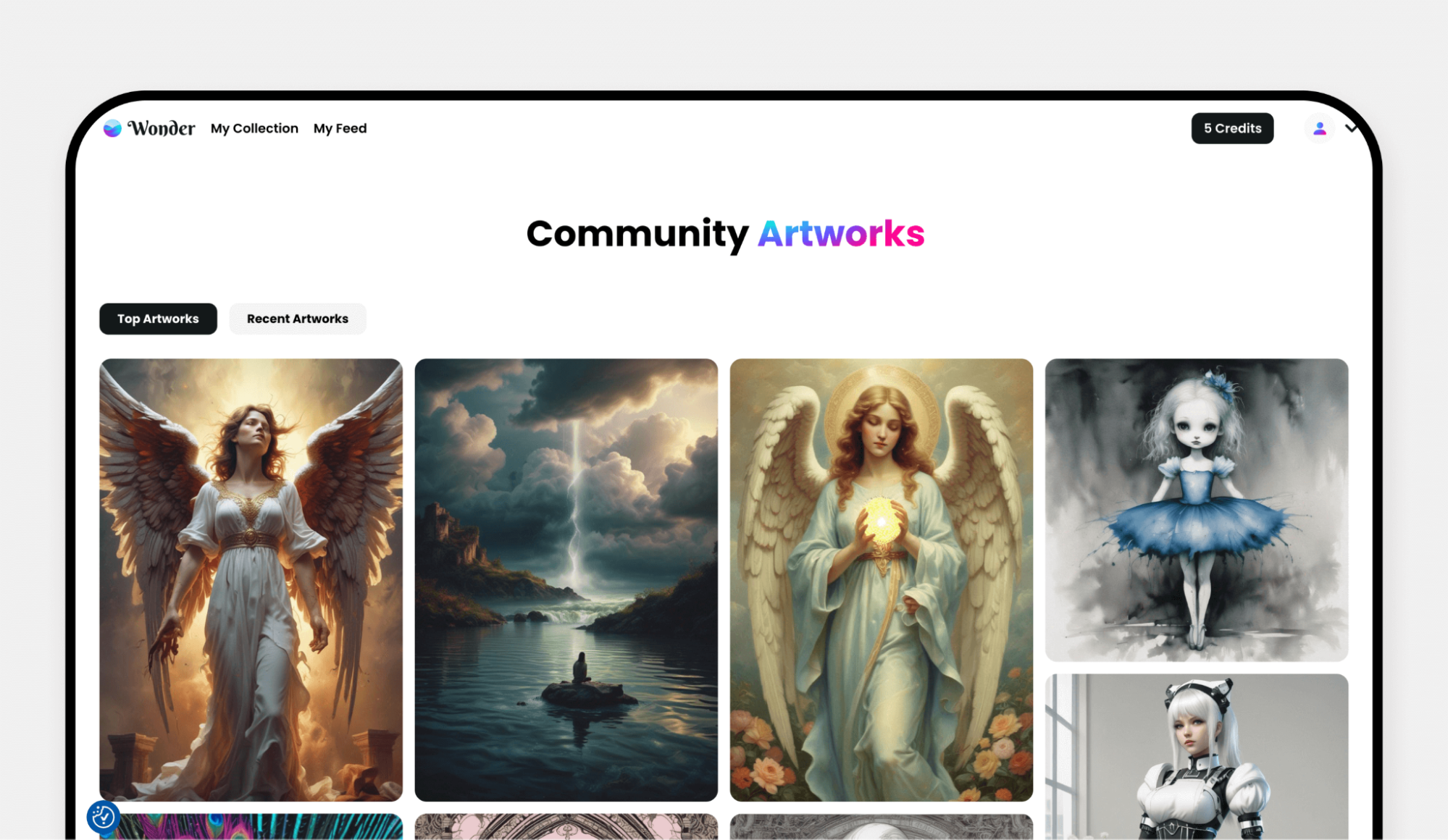 A screenshot of Wonder's Communtiy Artworks