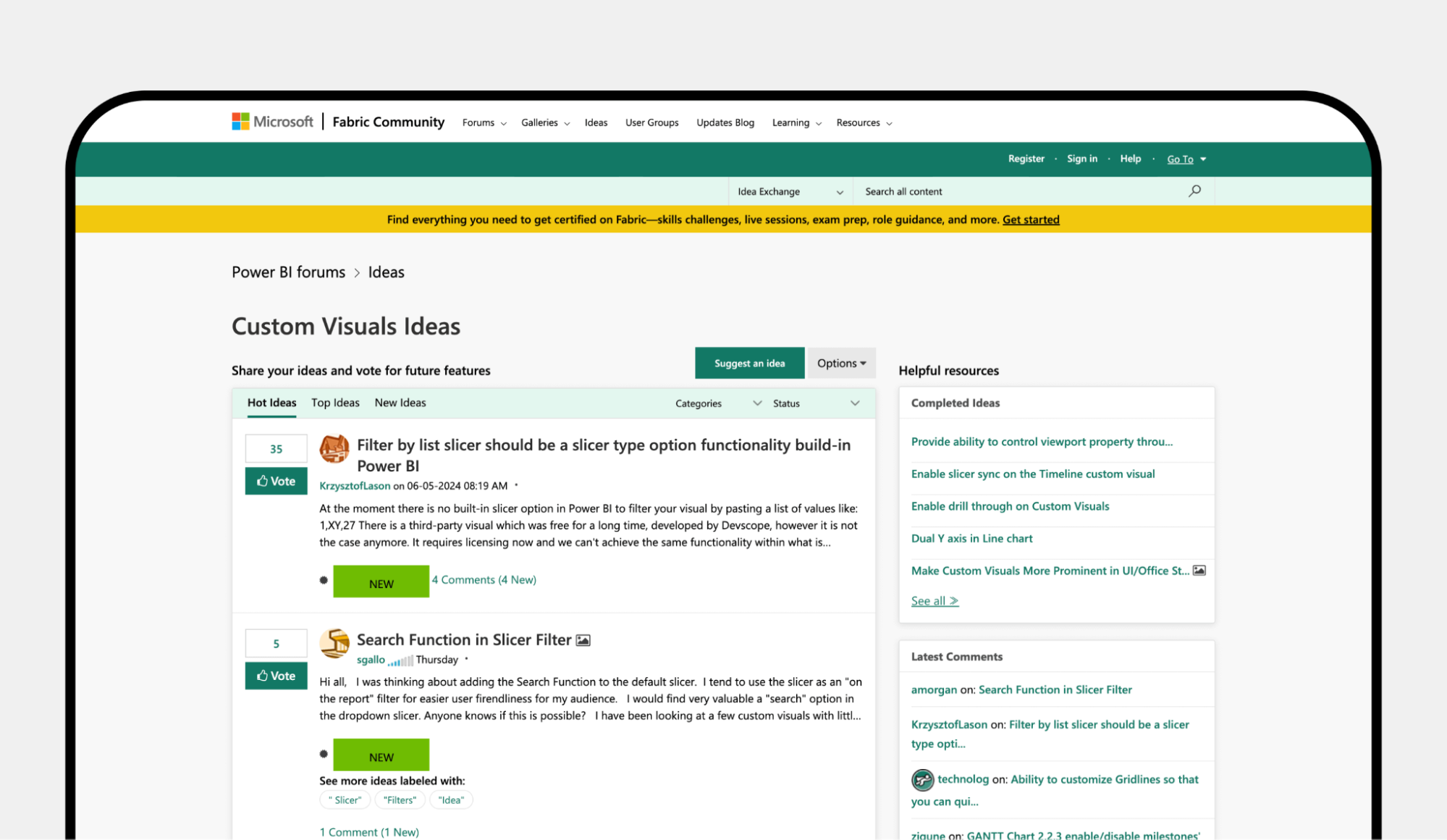 A screenshot of Microsoft Business Intelligence (BI) Community