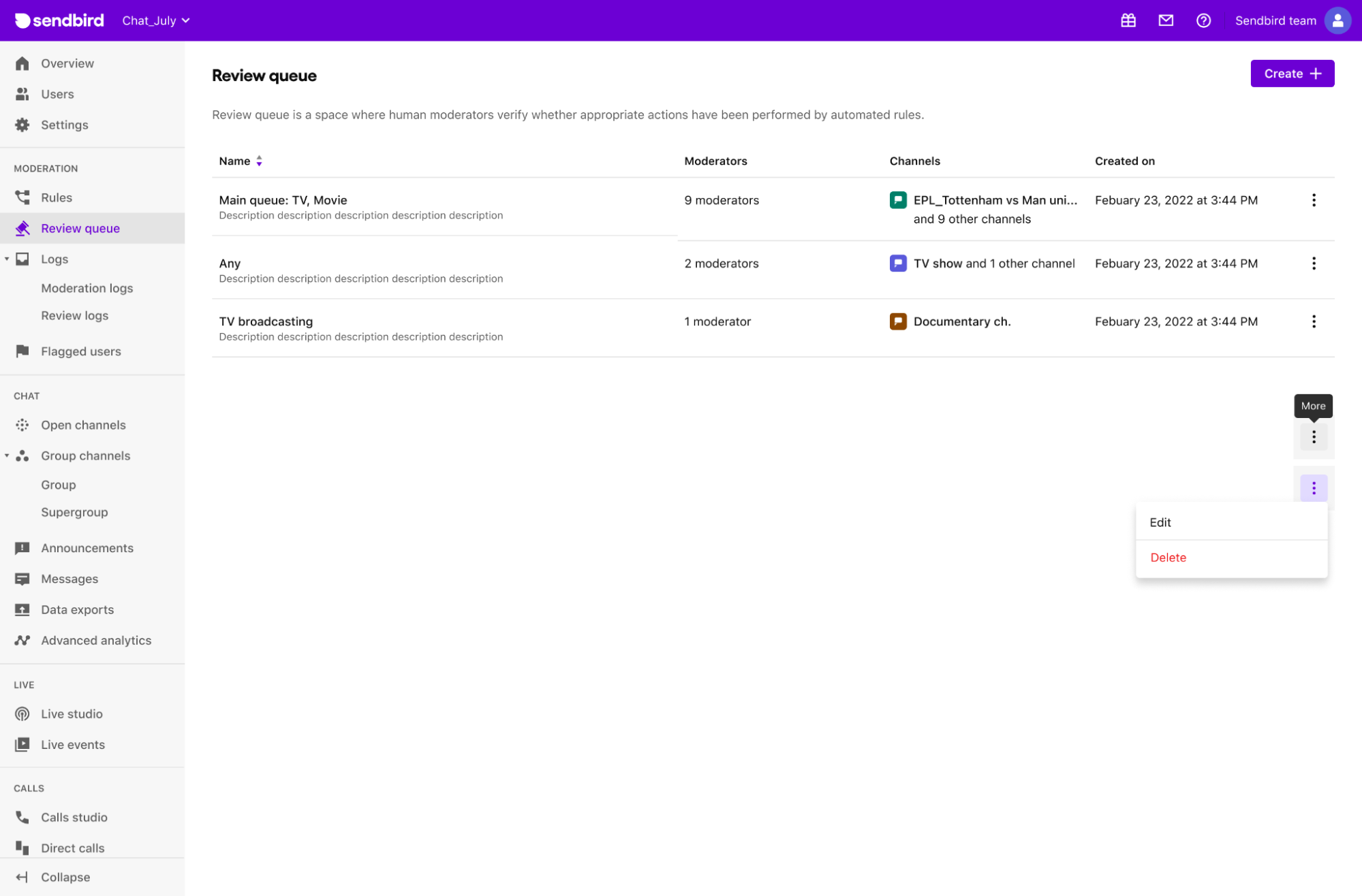Sendbird’s moderation review queue