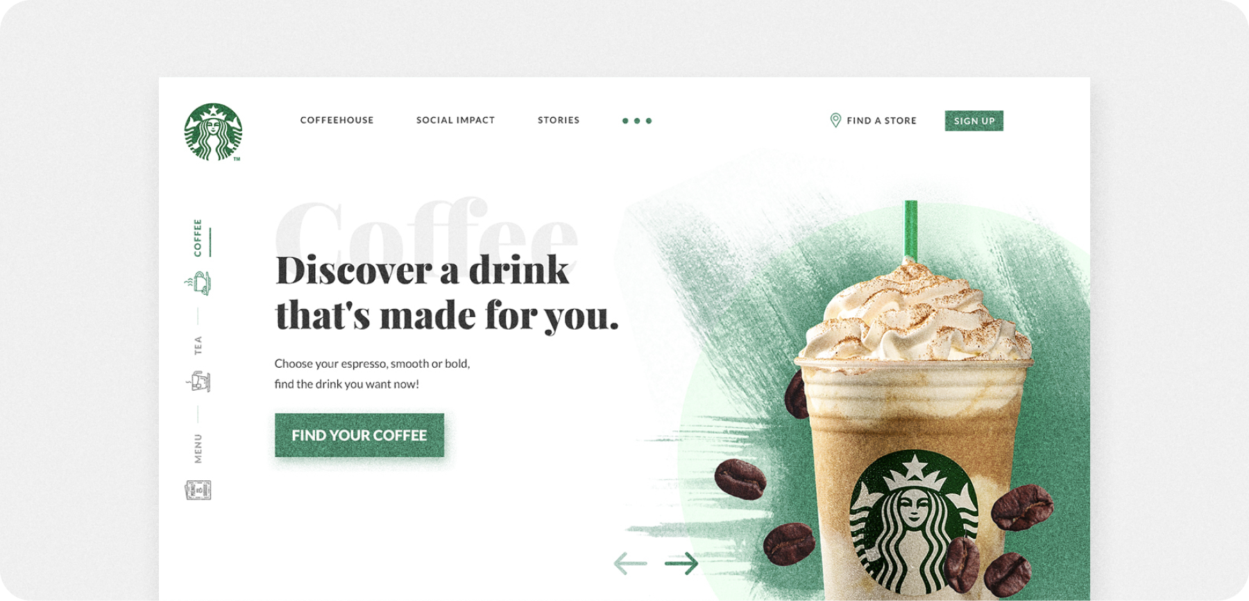 A screenshot of Starbuck's homepage