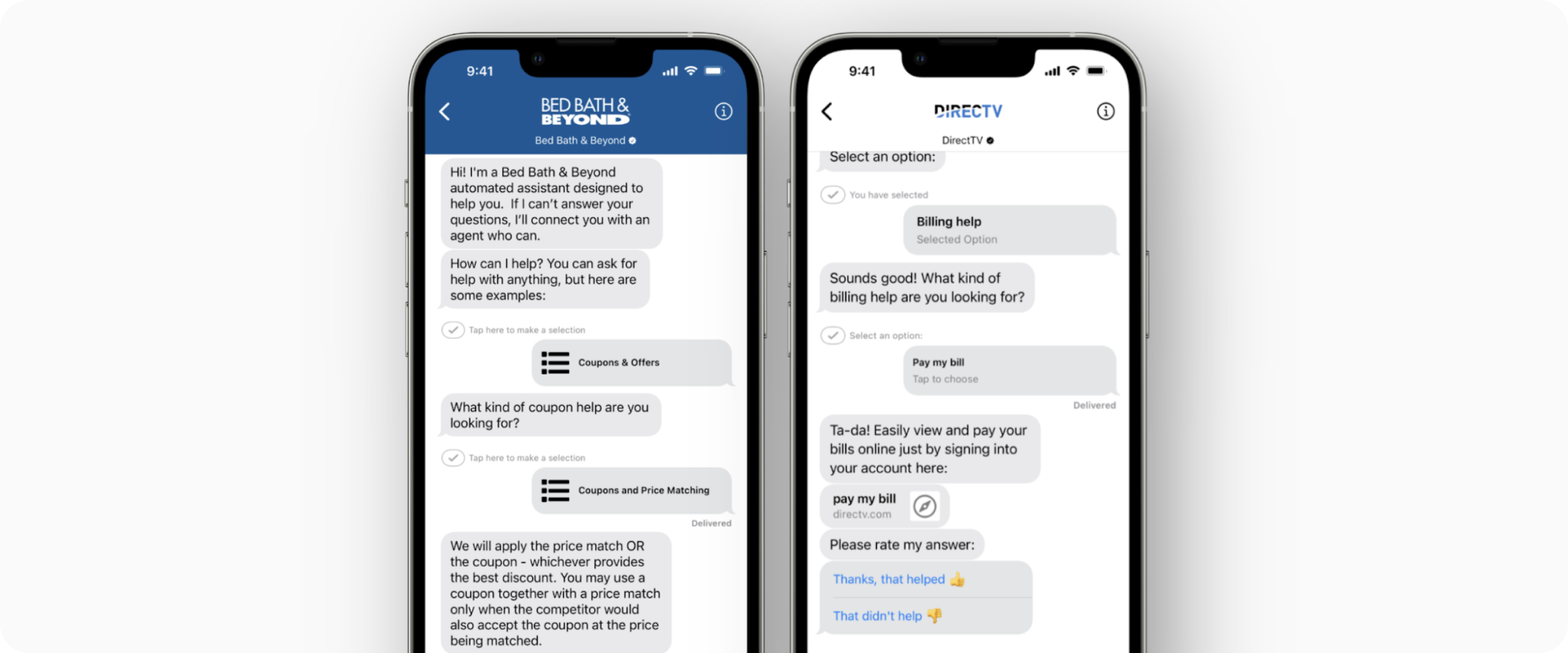 App interfaces from Apple Messages for Business