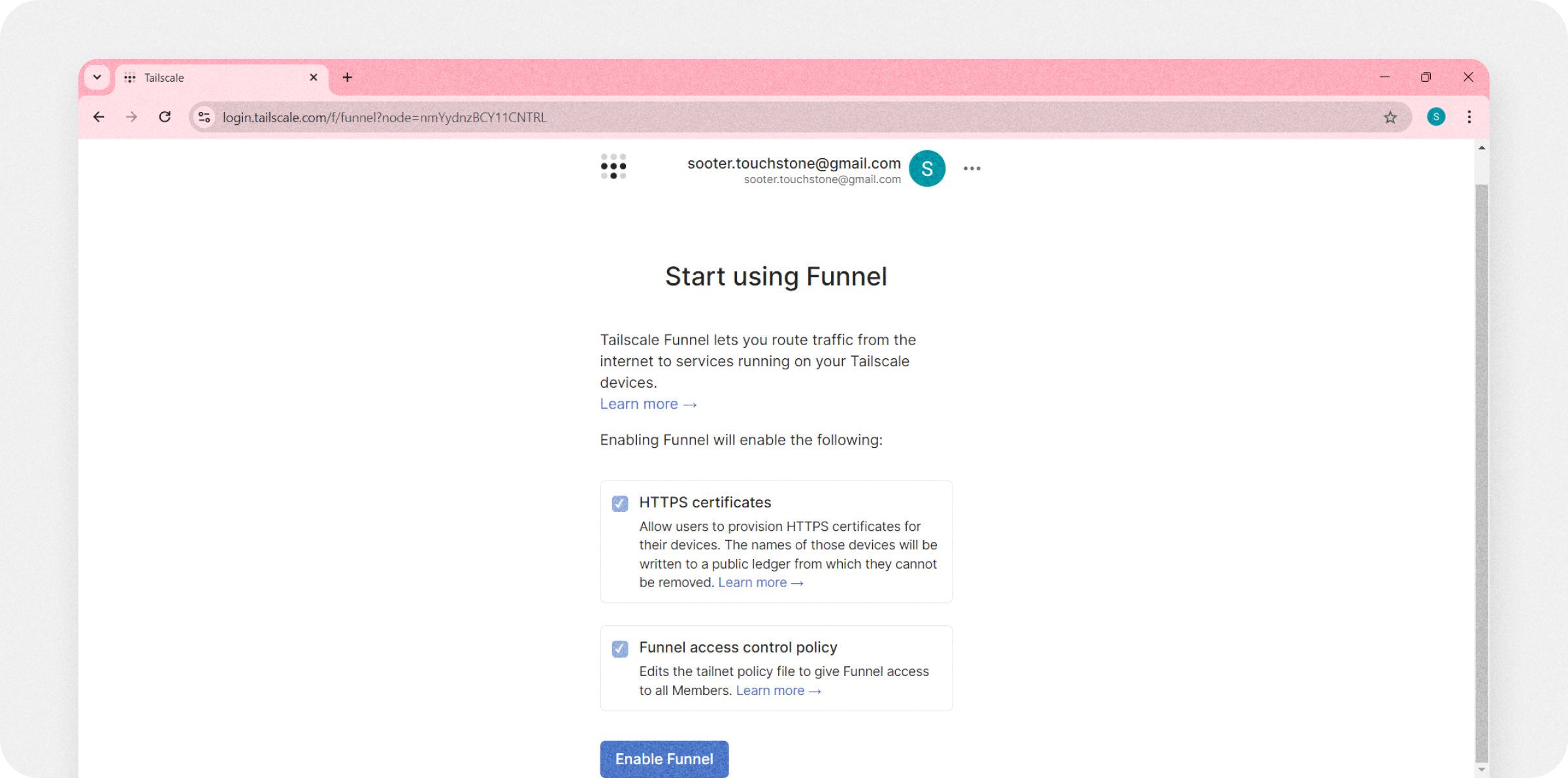 Enable Tailscale’s Funnel feature
