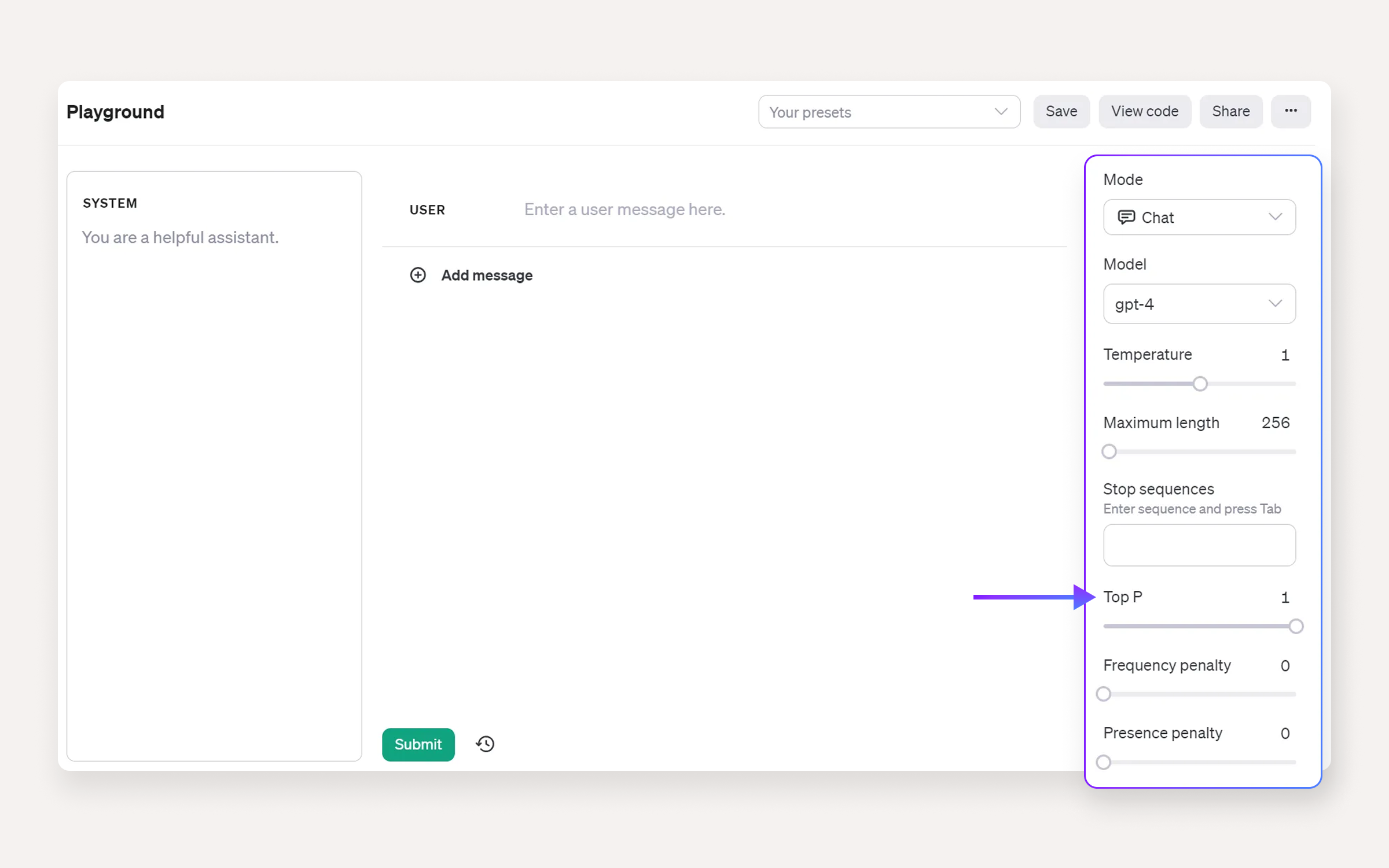 Top p AI parameter for AI agent