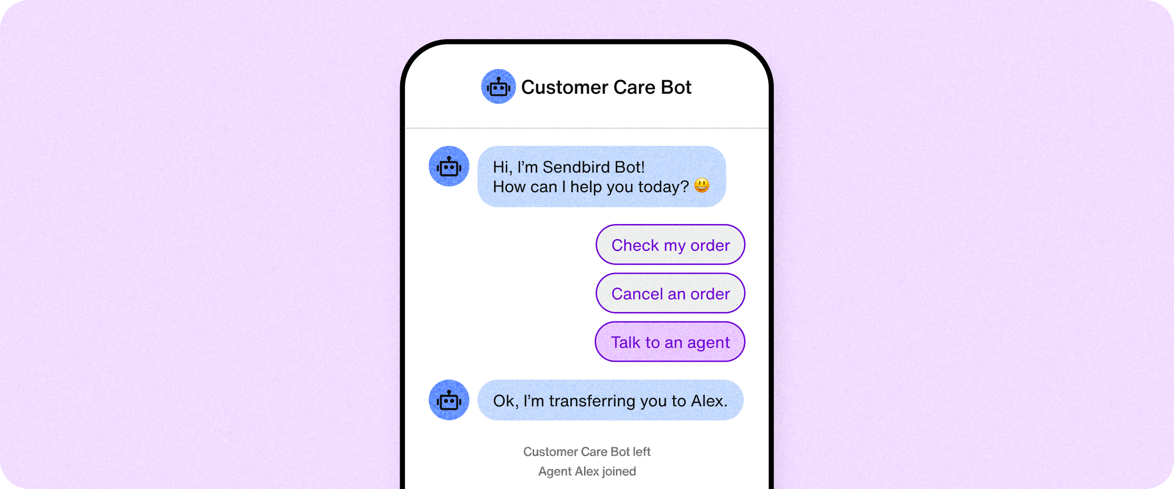 AI chatbot for customer service guides a user with option cards